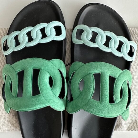 Hermès Femme Extra Sandals Vert Opaline / Bleu Cristaux US 39 - Picture 8 of 10